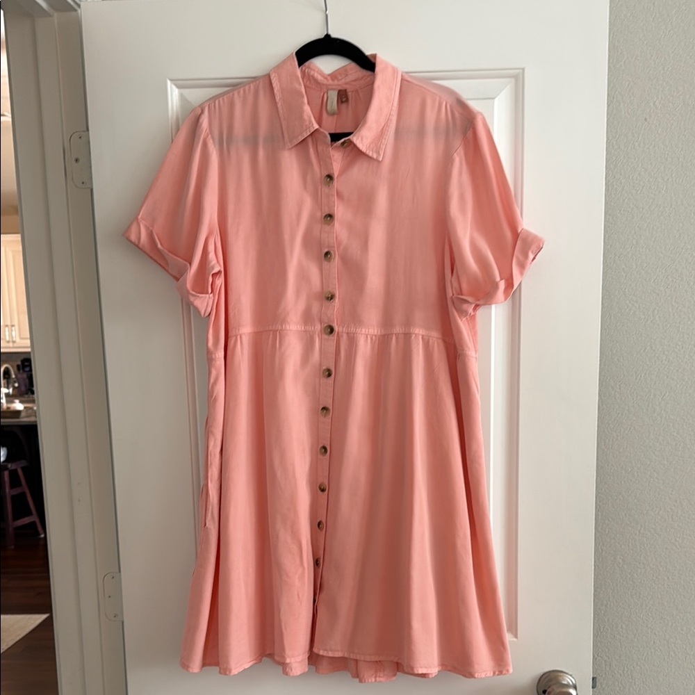 Pilcro Peach-Blend Button Front Mini Dress